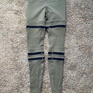 Alo army green leggings with black stripes xs
